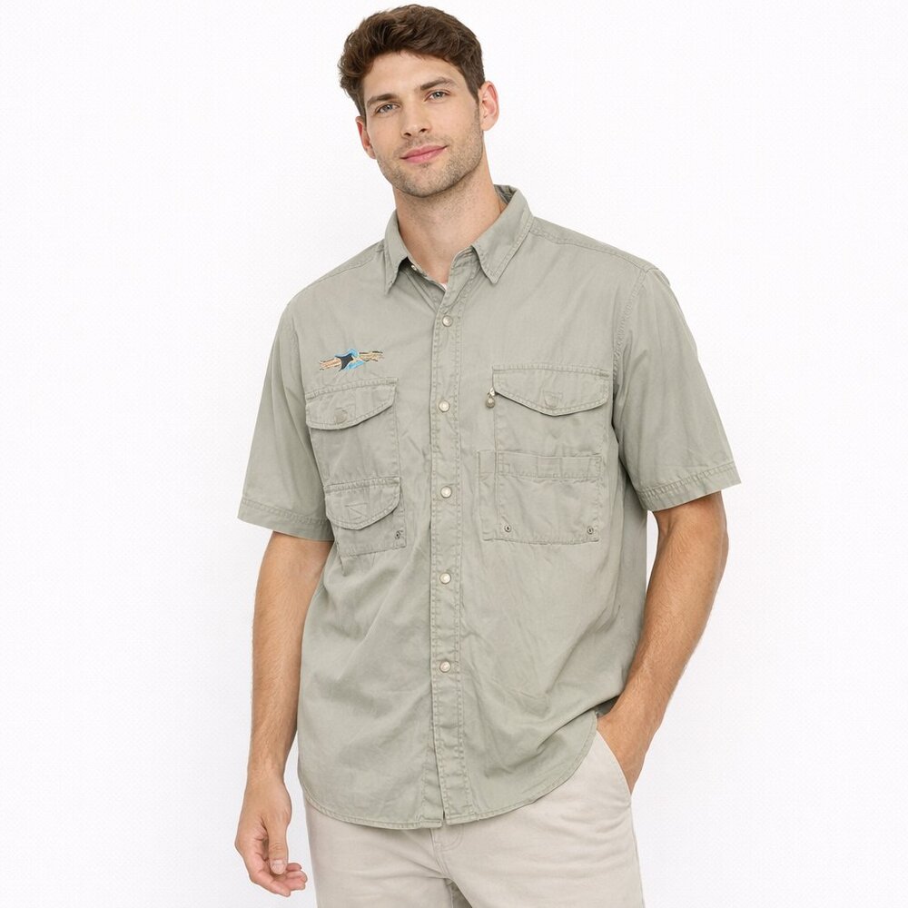COLUMBIA | Sage Green PFG Hope Town Embroidered Outdoor Cargo Shirt – Men Large